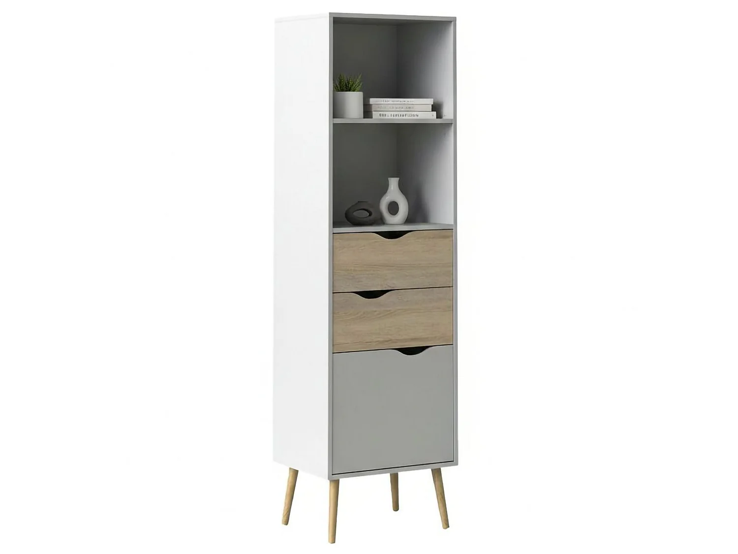Dtean boekenkast, Kantoorplank, Boekenkast, Bibliotheek, 50x39 h171 cm, Wit en Eiken
