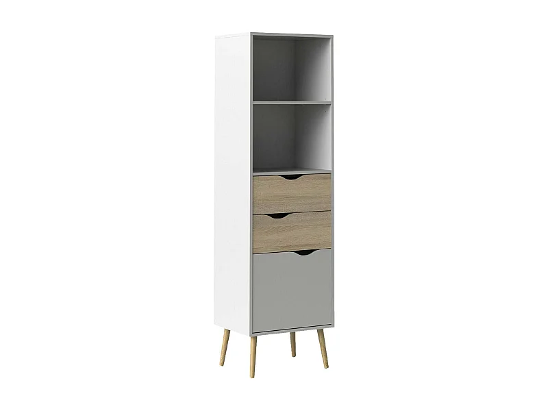 Bücherregal Dtean, Büroregal, Mobiler Buchhalter, Bücherbrett, 50x39 h171 cm, WeiÃŸ und Eiche