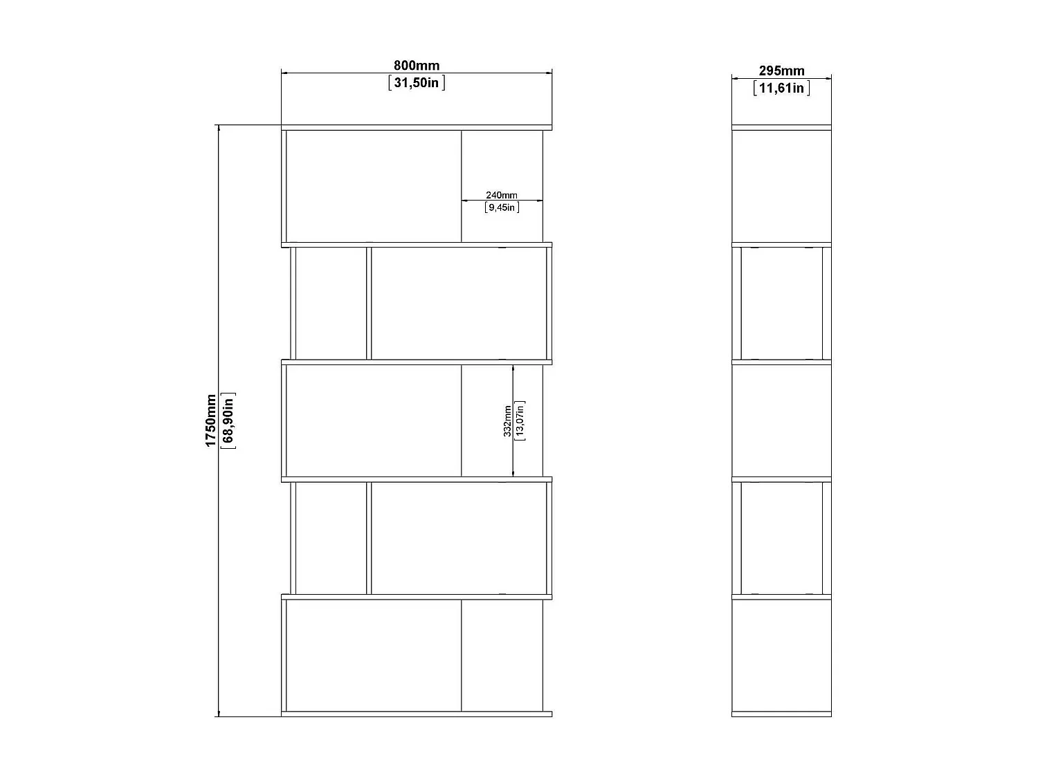 Dscamacc boekenkast, Kantoorplank, Boekenkast, Bibliotheek, 80x30 h175 cm, Cement en Wit