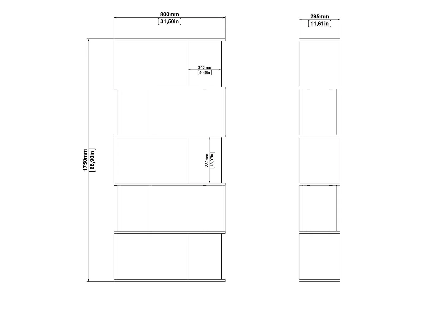 Bücherregal Dscamacc, Büroregal, Mobiler Buchhalter, Bücherbrett, 80x30 h175 cm, Zement und WeiÃŸ