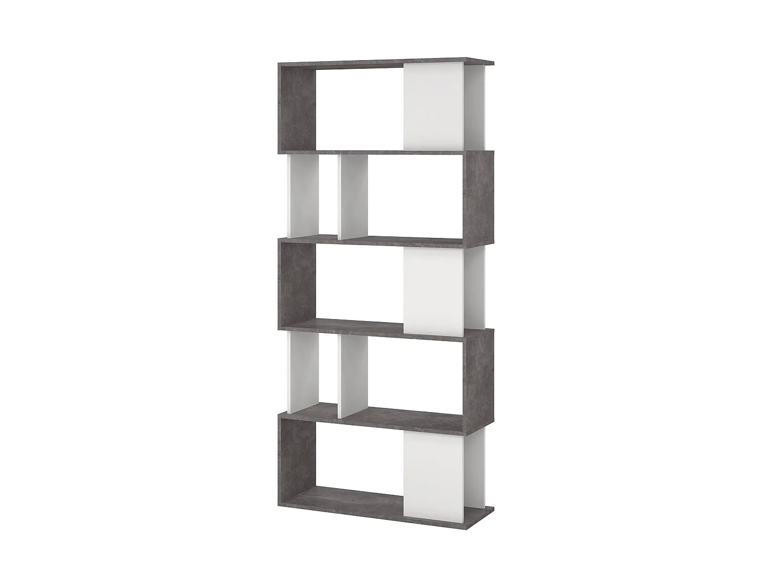 Bücherregal Dscamacc, Büroregal, Mobiler Buchhalter, Bücherbrett, 80x30 h175 cm, Zement und WeiÃŸ