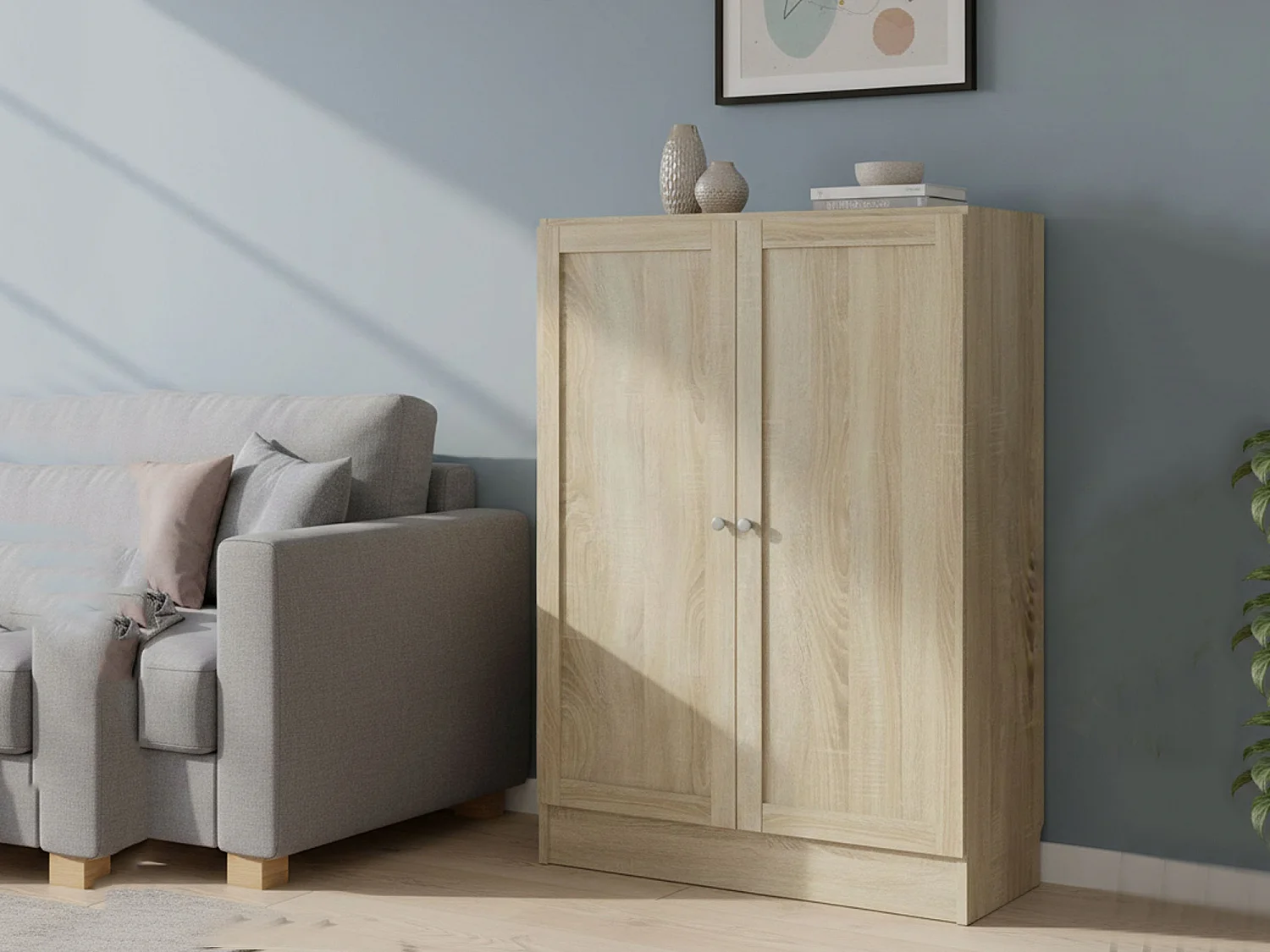 Bibliothèque Dsodin, Etagère de bureau, Porte-livre mobile, Librairie, 79x28 h107 cm, Chêne