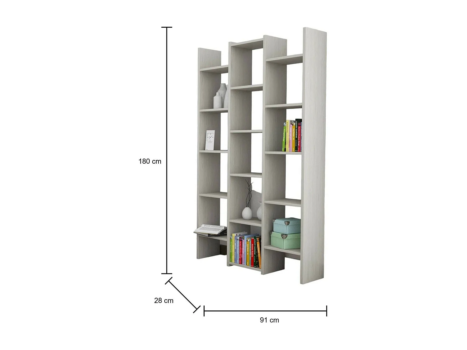 Bibliothèque Drecagn, Etagère de bureau, Porte-livre mobile, Espace de rangement, Made in Italy, 91x28h180 cm, Gris clair