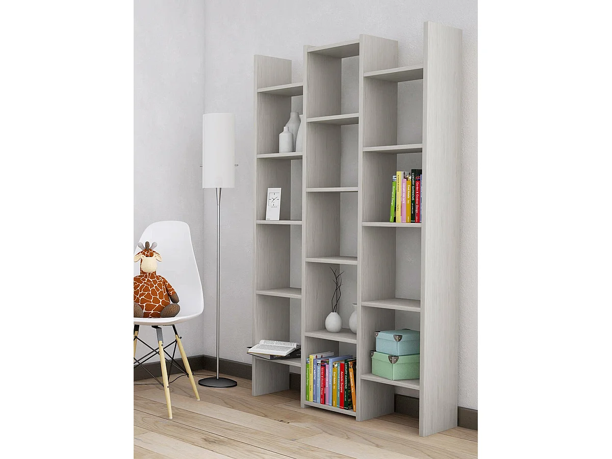 Bibliothèque Drecagn, Etagère de bureau, Porte-livre mobile, Espace de rangement, Made in Italy, 91x28h180 cm, Gris clair