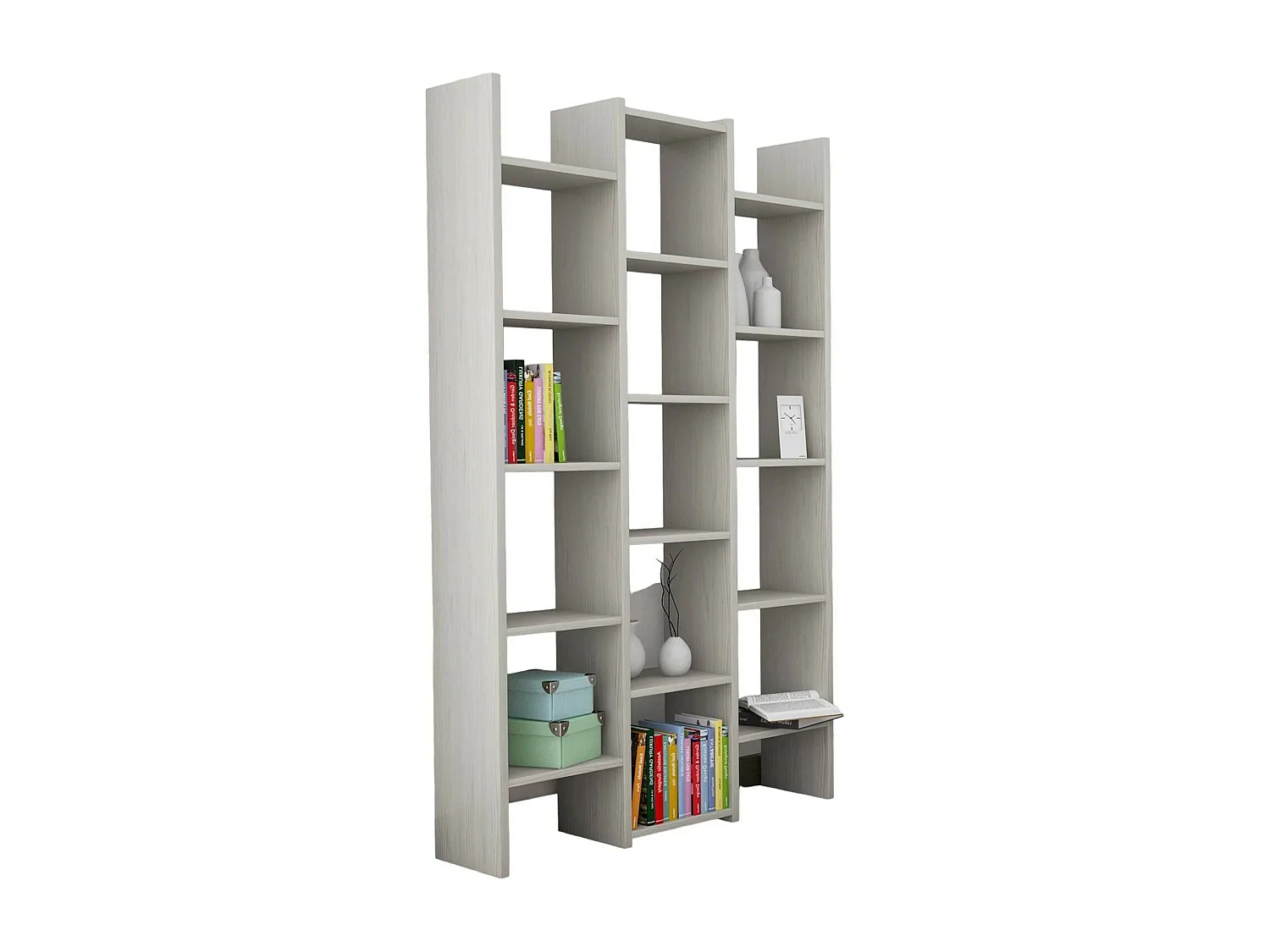 Bibliothèque Drecagn, Etagère de bureau, Porte-livre mobile, Espace de rangement, Made in Italy, 91x28h180 cm, Gris clair
