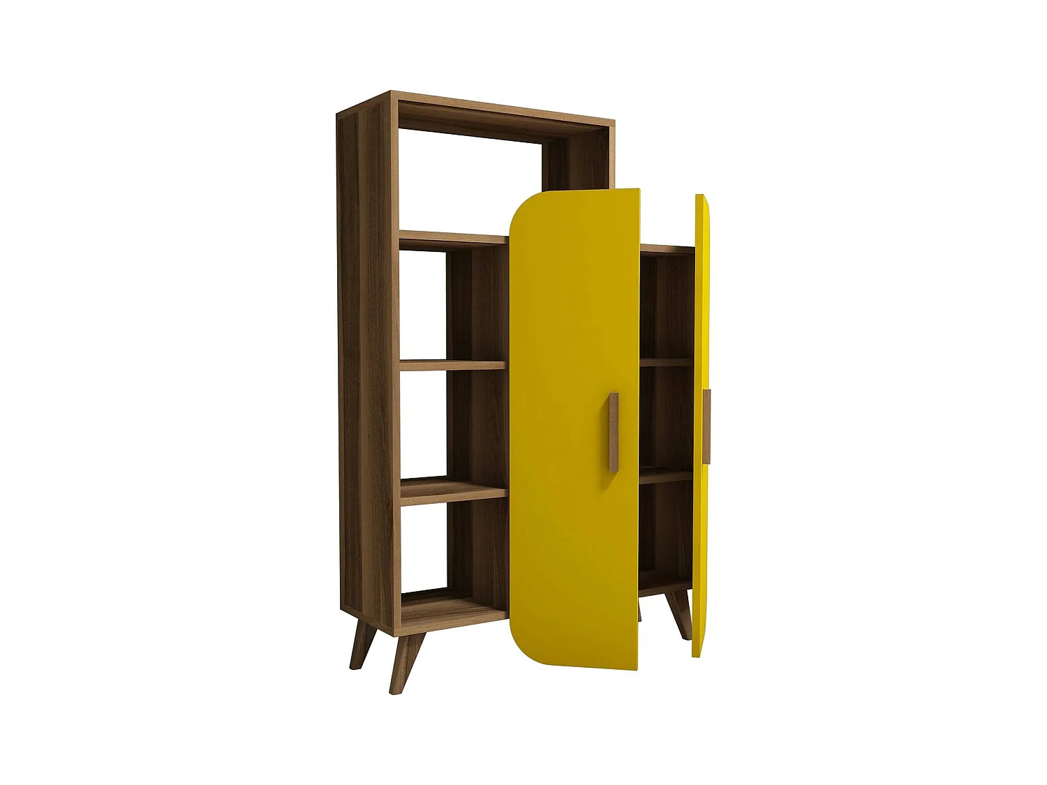 Bibliothèque Dnotaristefan, Etagère de bureau, Porte-livre mobile, Librairie, 90x32 h132 cm, Noyer et Jaune