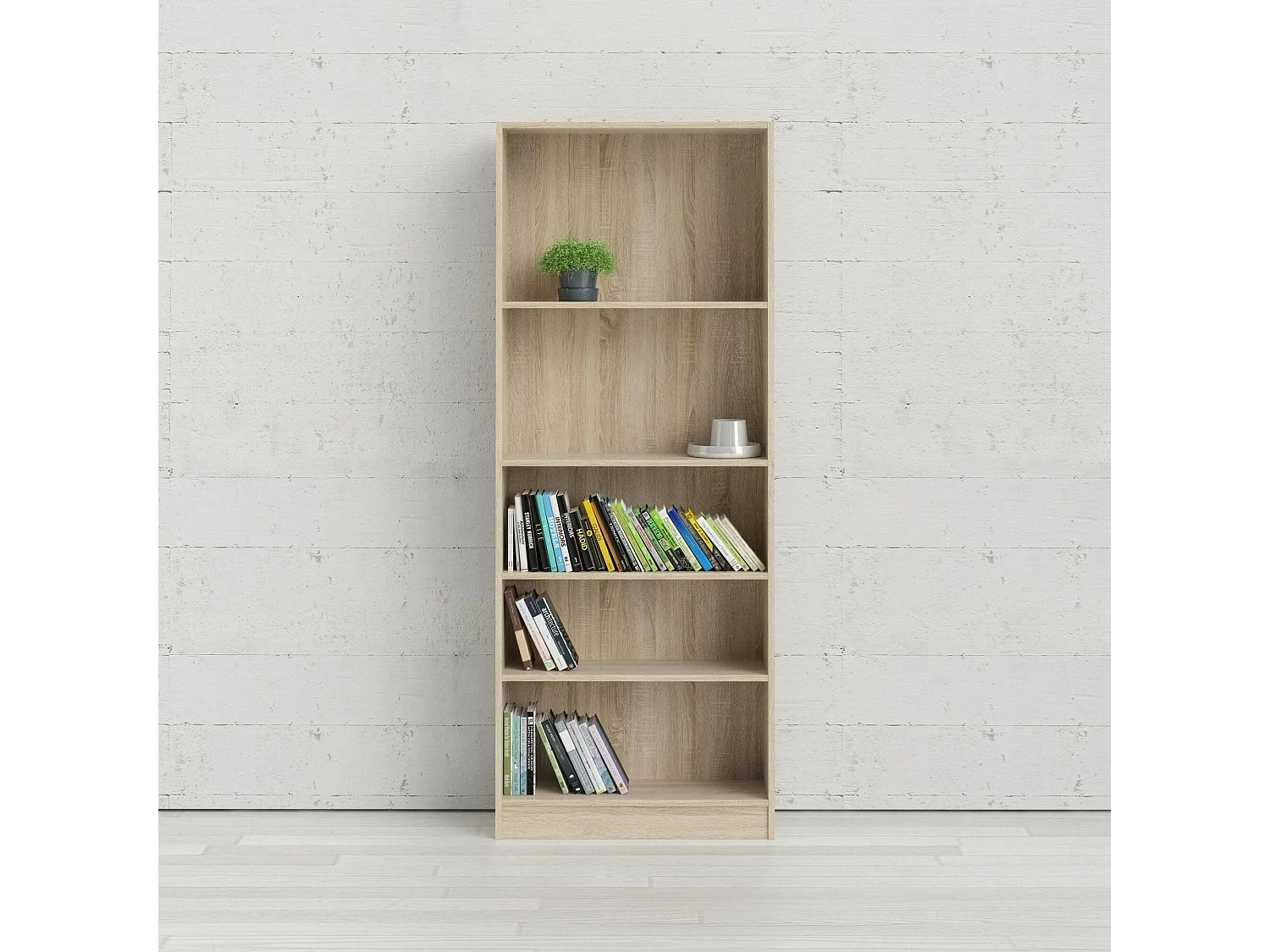 Bibliothèque Driber, Etagère de bureau, Porte-livre mobile, Librairie, 79x27 h203 cm, Chêne