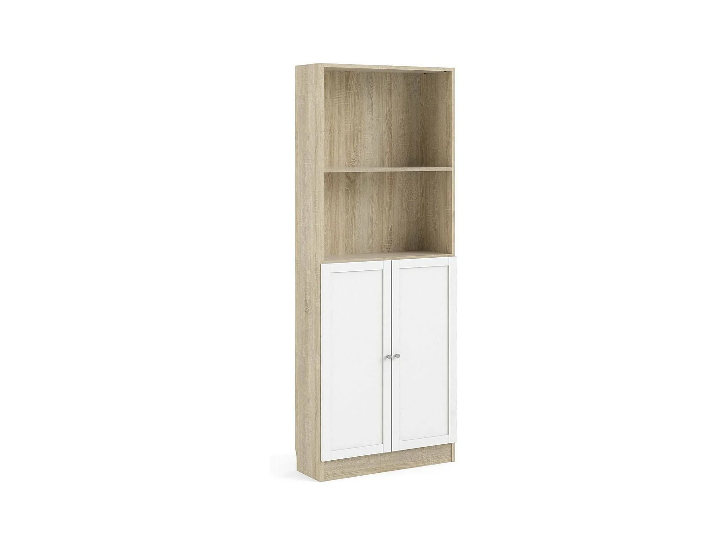 Bibliothèque Dsoffrid, Etagère de bureau, Porte-livre mobile, Librairie, 79x28 h203 cm, Chêne et Blanc