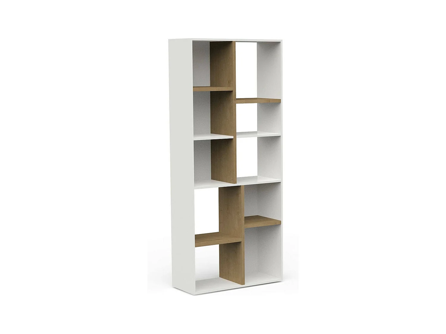 Bibliothèque Dlow, Etagère de bureau, Porte-livre mobile, Librairie, 78x36 h183 cm, Chêne clair et Blanc