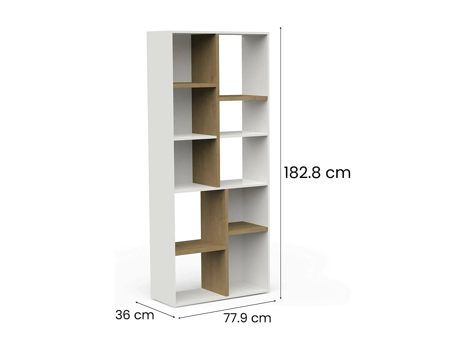 Dmora - Libreria Nisha, 78x36 h183 cm, Rovere e Bianco