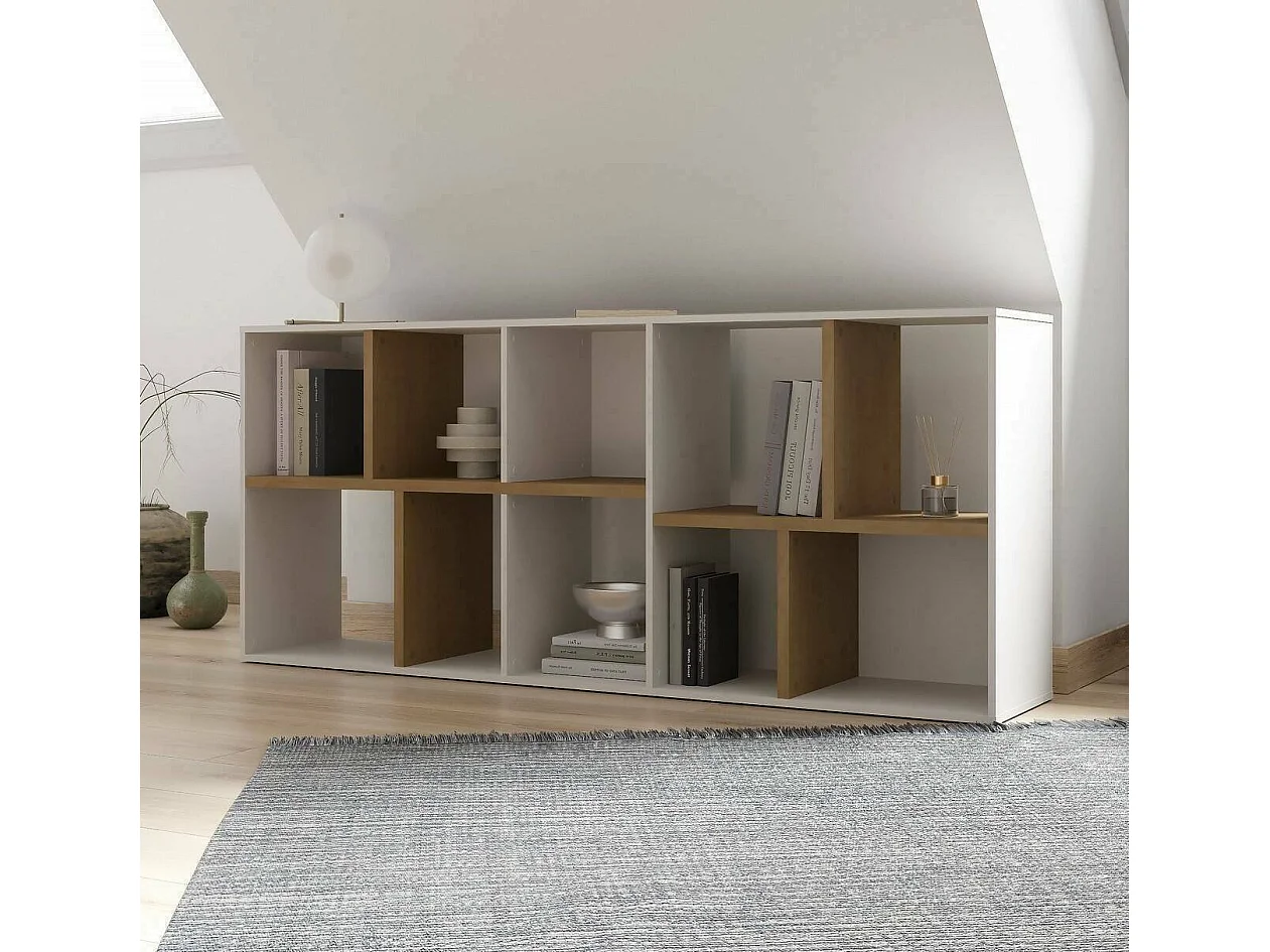 Dlow boekenkast, Kantoorplank, Boekenkast, Bibliotheek, 78x36 h183 cm, Eiken en Wit