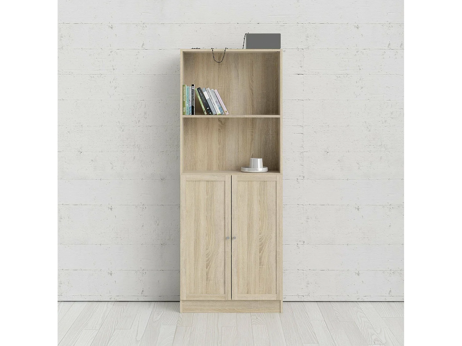 Bibliothèque Dsoffrid, Etagère de bureau, Porte-livre mobile, Librairie, 79x28 h203 cm, Chêne