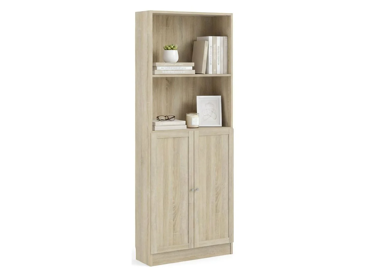 Bibliothèque Dsoffrid, Etagère de bureau, Porte-livre mobile, Librairie, 79x28 h203 cm, Chêne