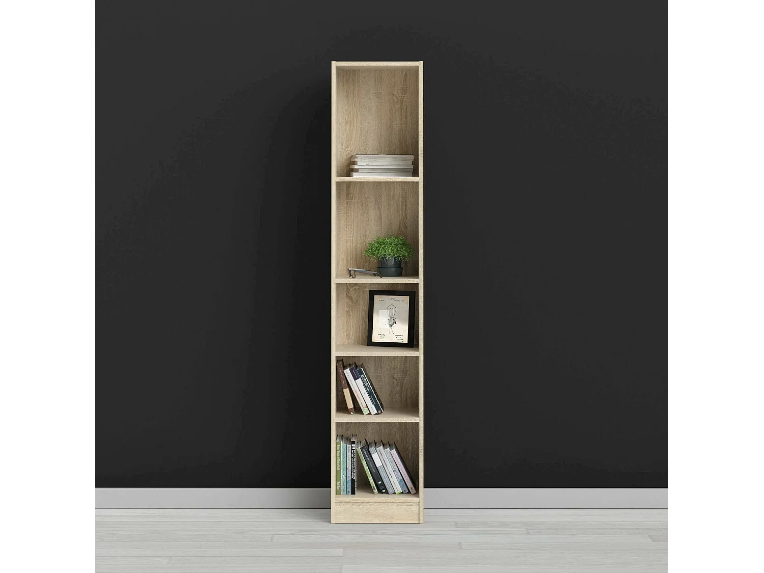 Estante Drugan, Estante de escritório, Estante, Biblioteca, 41x27 h203 cm, Carvalho