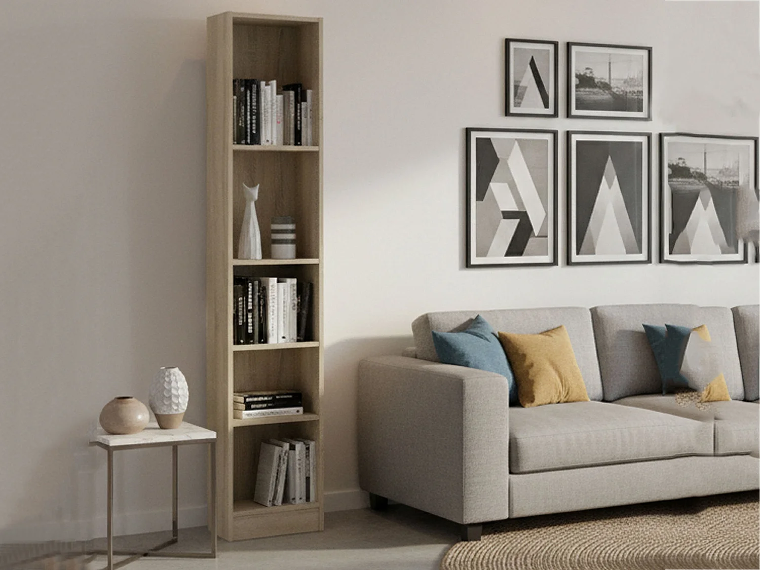 Bibliothèque Drugan, Etagère de bureau, Porte-livre mobile, Librairie, 41x27 h203 cm, Chêne