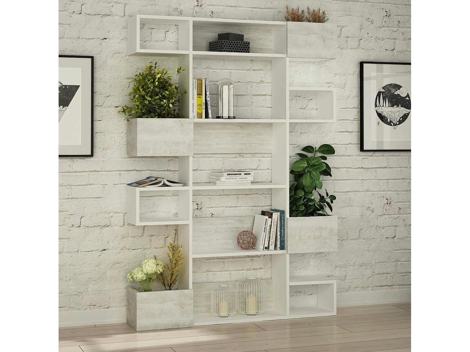 Bibliothèque Dmastrantoni, Etagère de bureau, Porte-livre mobile, Librairie, 120x20 h171 cm, Blanc