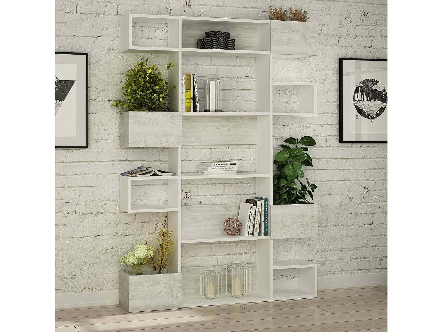 Bibliothèque Dmastrantoni, Etagère de bureau, Porte-livre mobile, Librairie, 120x20 h171 cm, Blanc