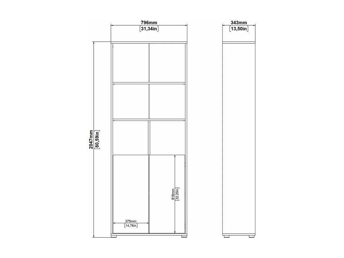 Bibliothèque Dtassott, Etagère de bureau, Porte-livre mobile, Librairie, 80x34 h205 cm, Chêne clair et Blanc