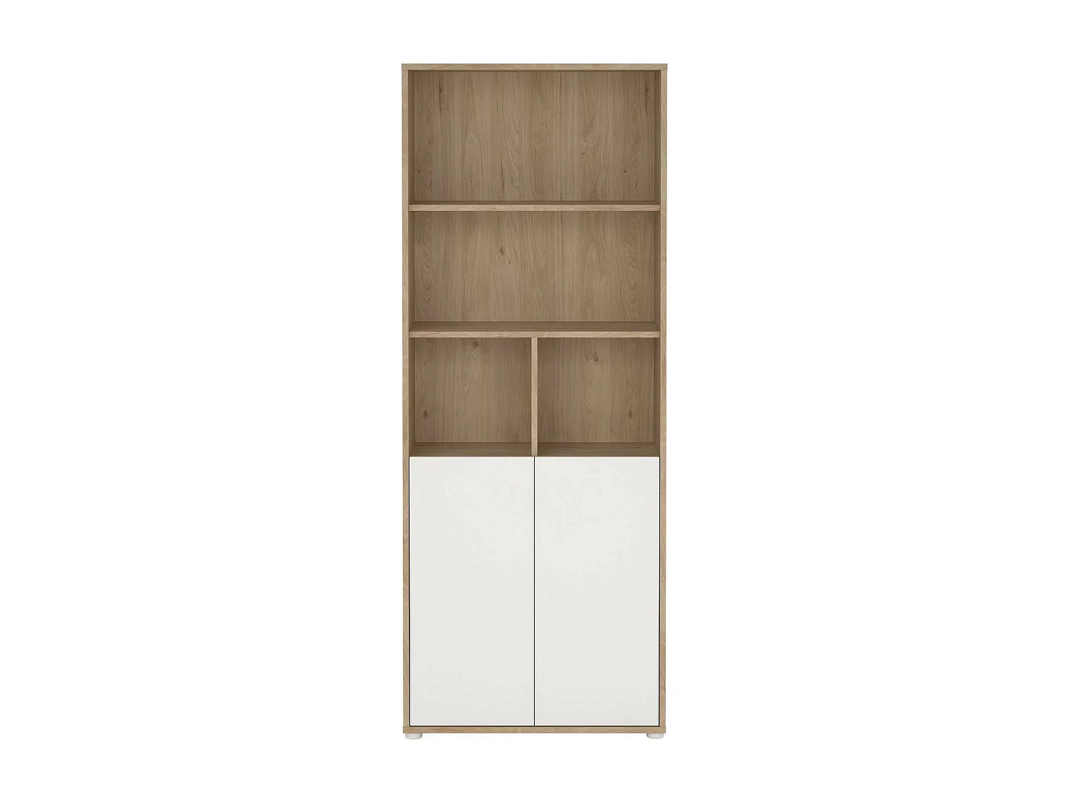 Bibliothèque Dtassott, Etagère de bureau, Porte-livre mobile, Librairie, 80x34 h205 cm, Chêne clair et Blanc