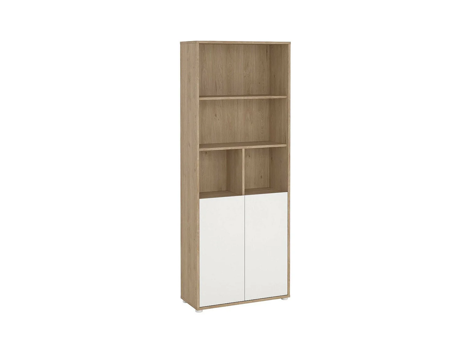 Bibliothèque Dtassott, Etagère de bureau, Porte-livre mobile, Librairie, 80x34 h205 cm, Chêne clair et Blanc