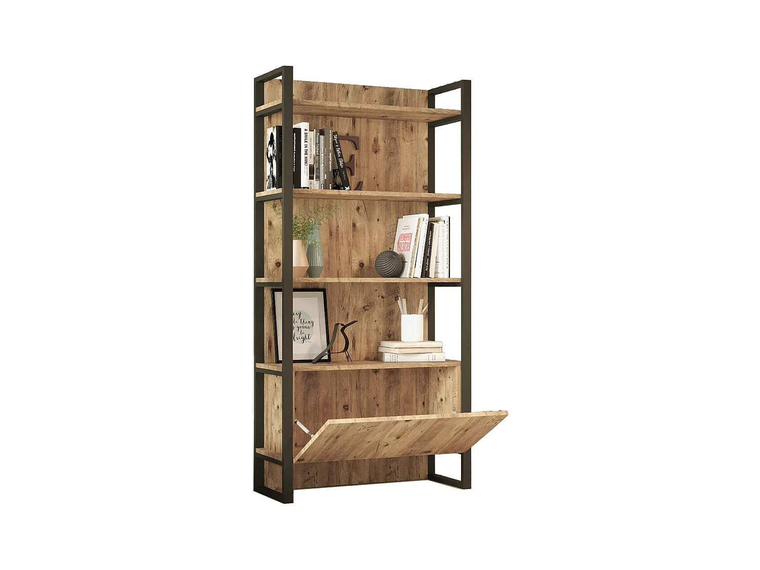 Bibliothèque Dabardonad, Etagère de bureau, Porte-livre mobile, Librairie, 90x34 h180 cm, Chêne