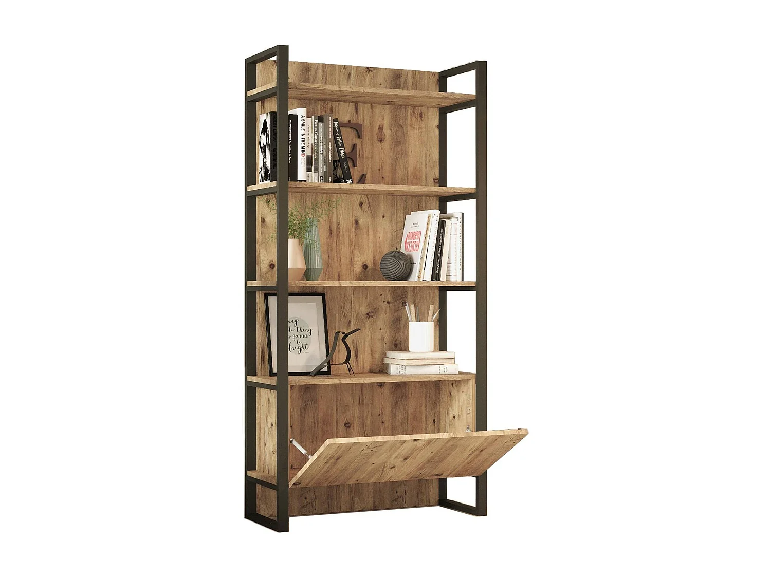 Estante Dabardonad, Estante de escritório, Estante, Biblioteca, 90x34 h180 cm, Carvalho