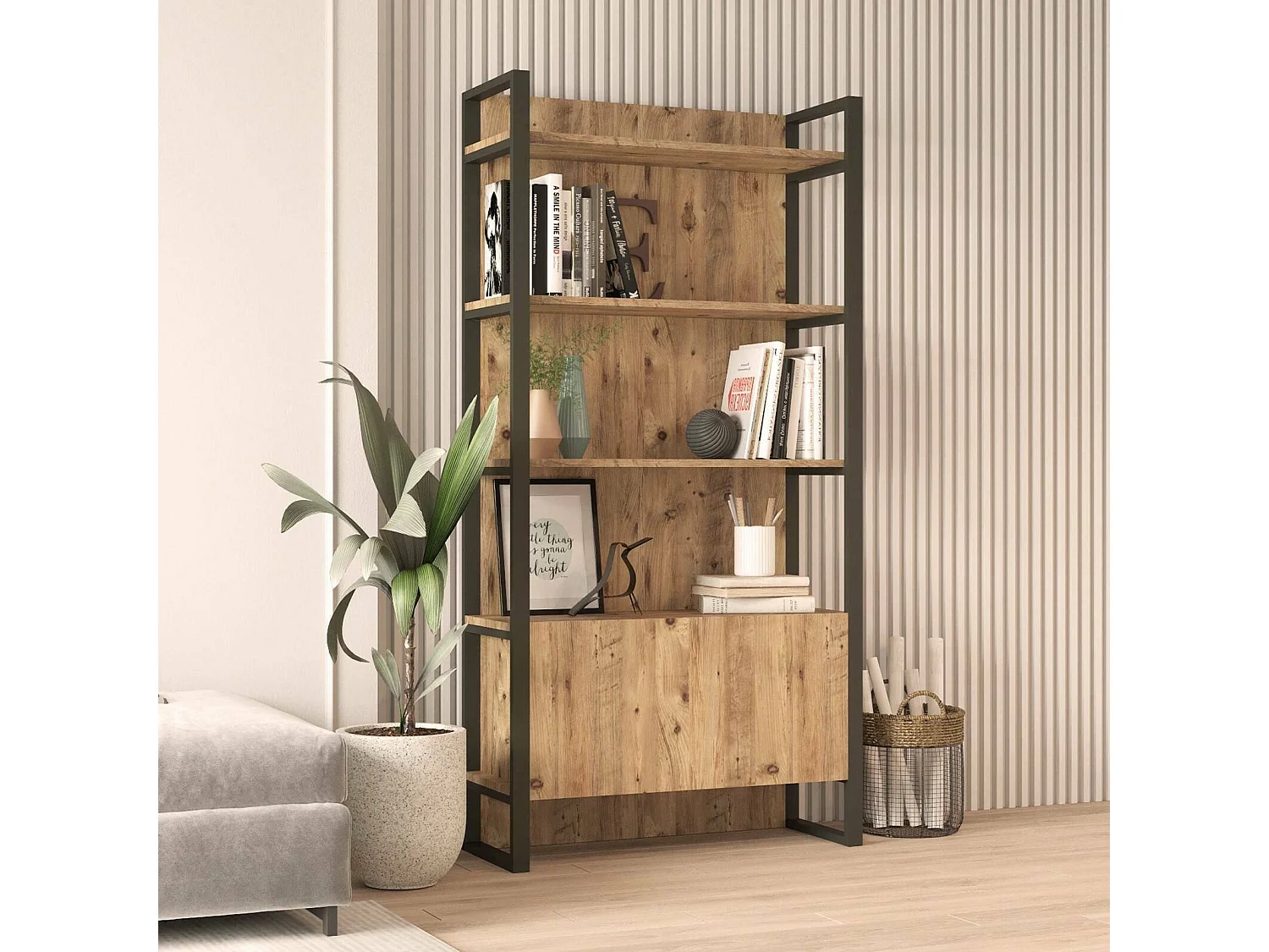 Estante para libros Dabardonad, Estante de oficina, Porta libros móvil, Biblioteca, 90x34 h180 cm, Roble