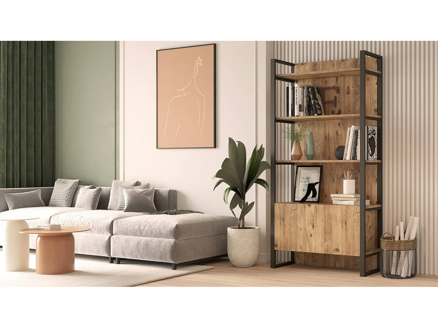 Estante para libros Dabardonad, Estante de oficina, Porta libros móvil, Biblioteca, 90x34 h180 cm, Roble