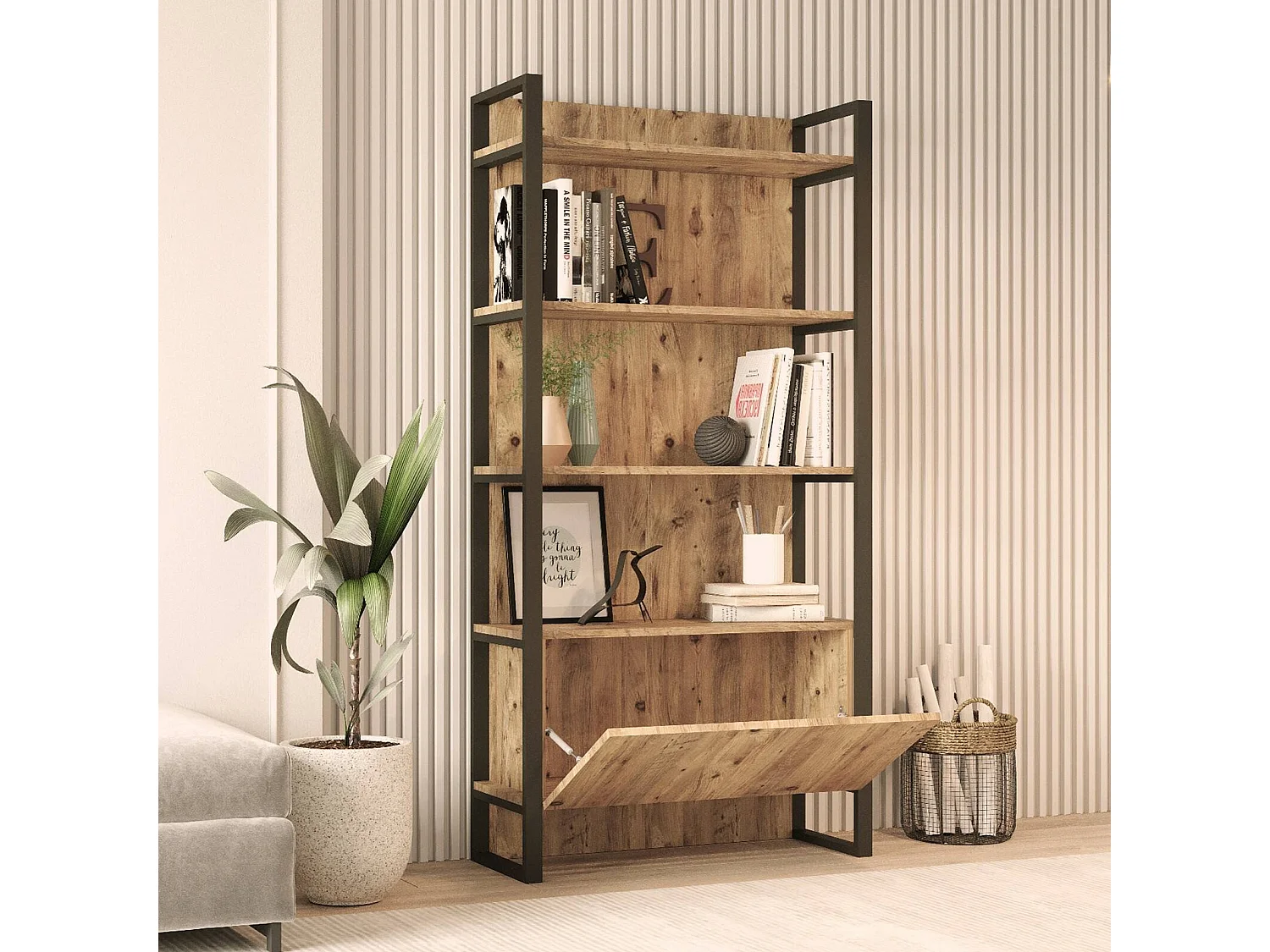 Estante para libros Dabardonad, Estante de oficina, Porta libros móvil, Biblioteca, 90x34 h180 cm, Roble