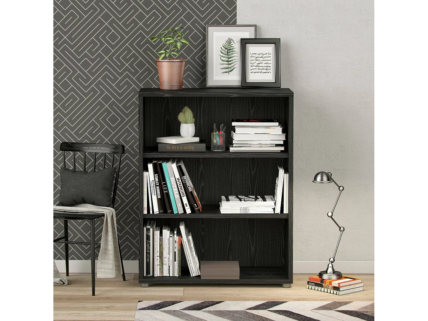 Bibliothèque Dterlizz, Etagère de bureau, Porte-livre mobile, Librairie, 89x40 h113 cm, Noir