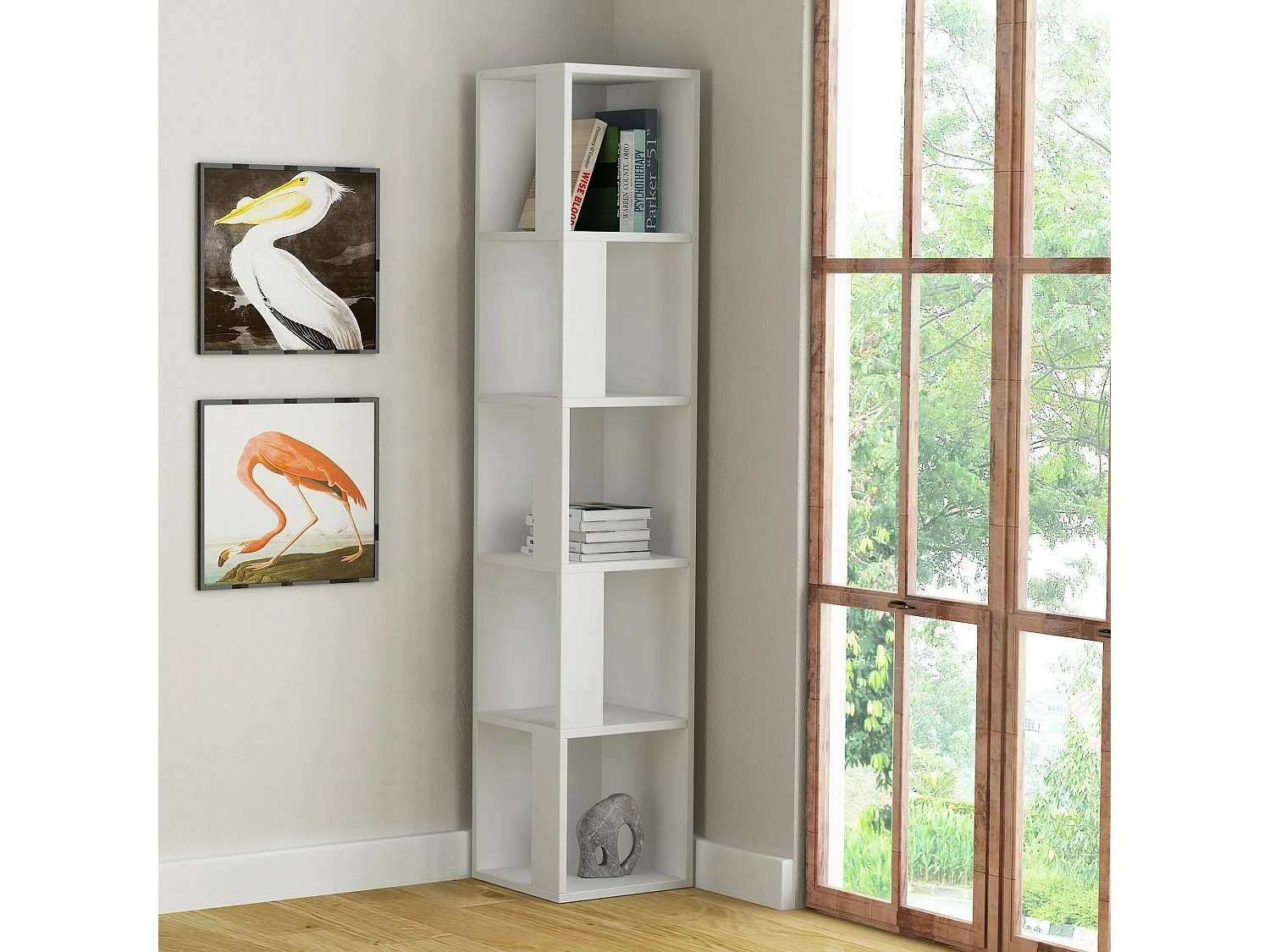 Bibliothèque Dcastagnett, Etagère de bureau, Porte-livre mobile, Librairie, 34x34 h161 cm, Blanc