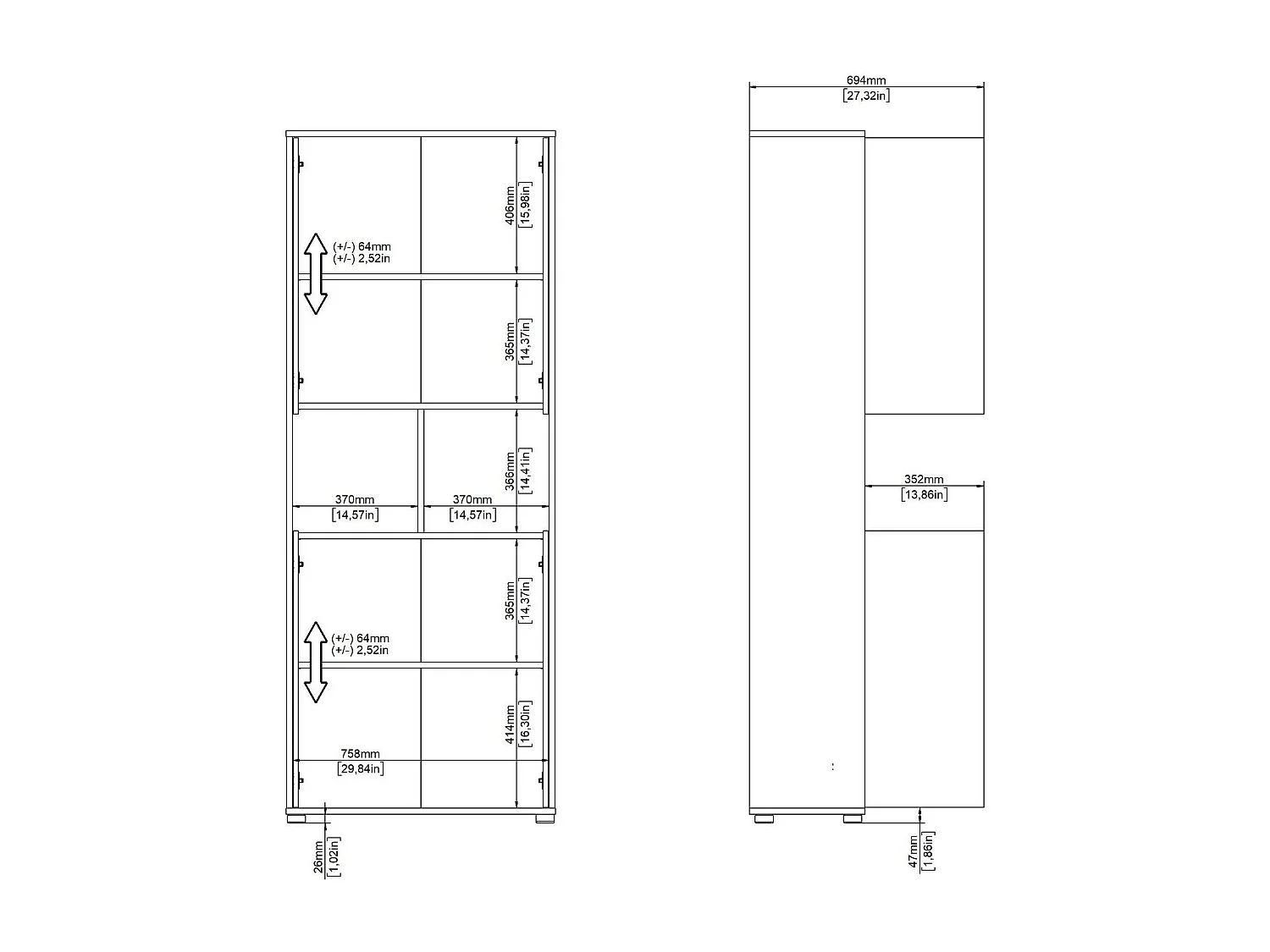 Dtavca boekenkast, Kantoorplank, Boekenkast, Bibliotheek, 80x34 h205 cm, Eiken en Grijs