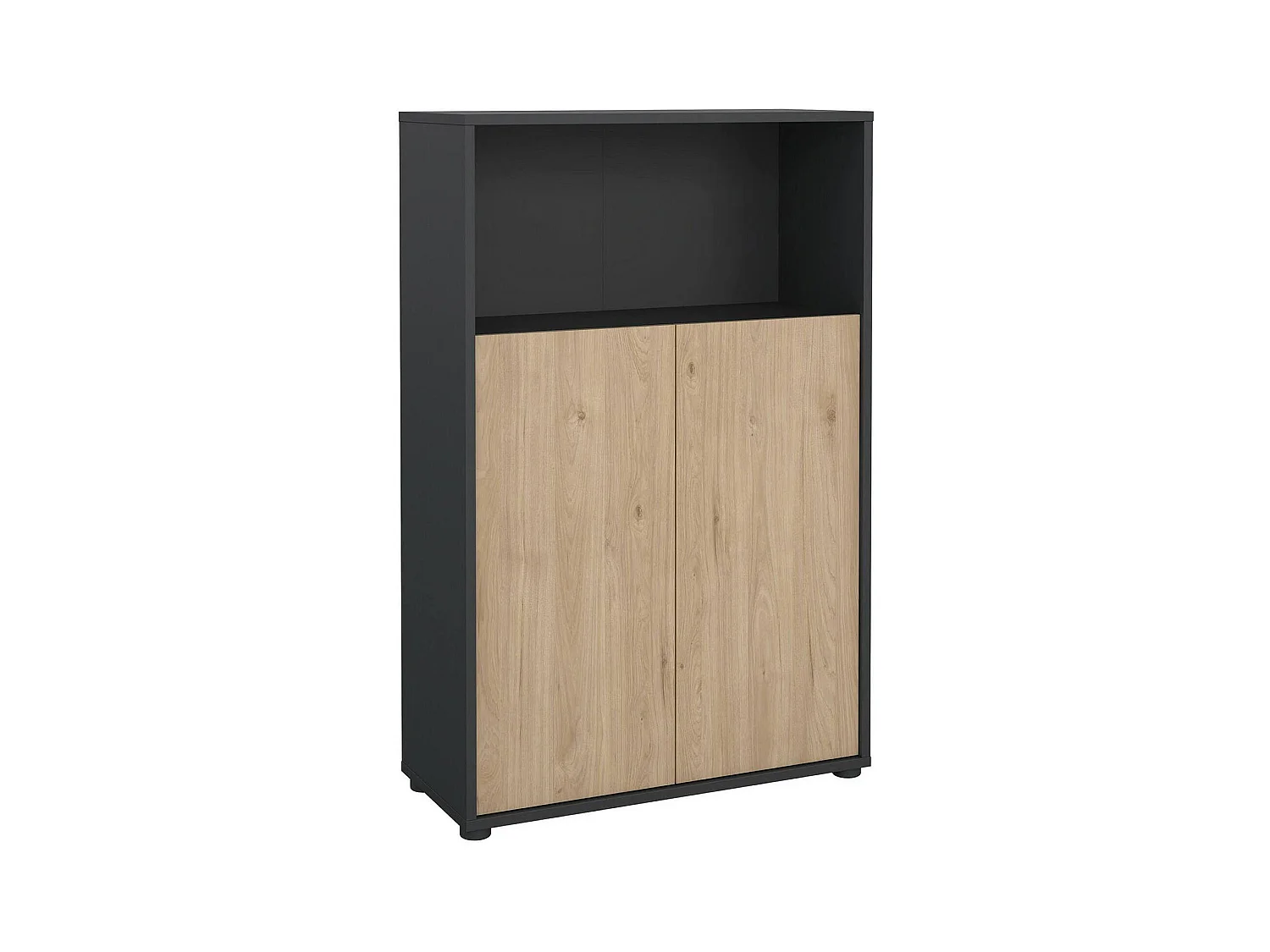 Bibliothèque Dtass, Etagère de bureau, Porte-livre mobile, Librairie, 80x34 h124 cm, Chêne et Gris