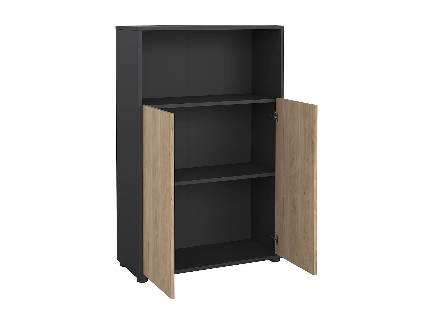 Bibliothèque Dtass, Etagère de bureau, Porte-livre mobile, Librairie, 80x34 h124 cm, Chêne et Gris