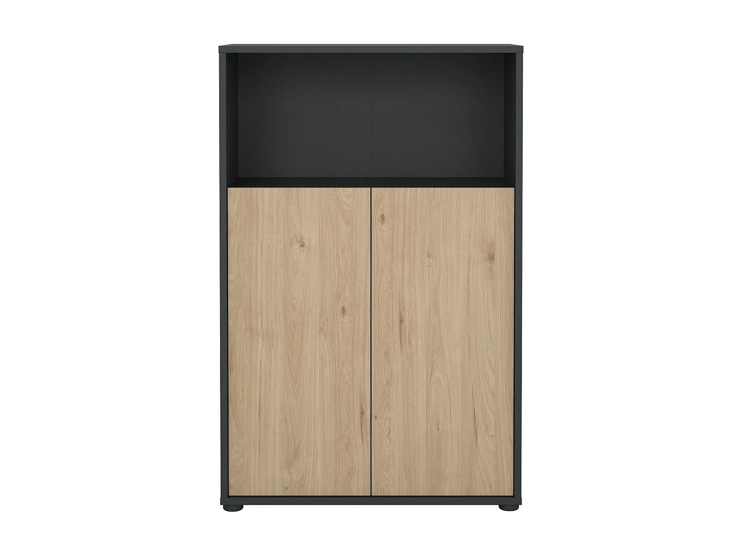 Bibliothèque Dtass, Etagère de bureau, Porte-livre mobile, Librairie, 80x34 h124 cm, Chêne et Gris