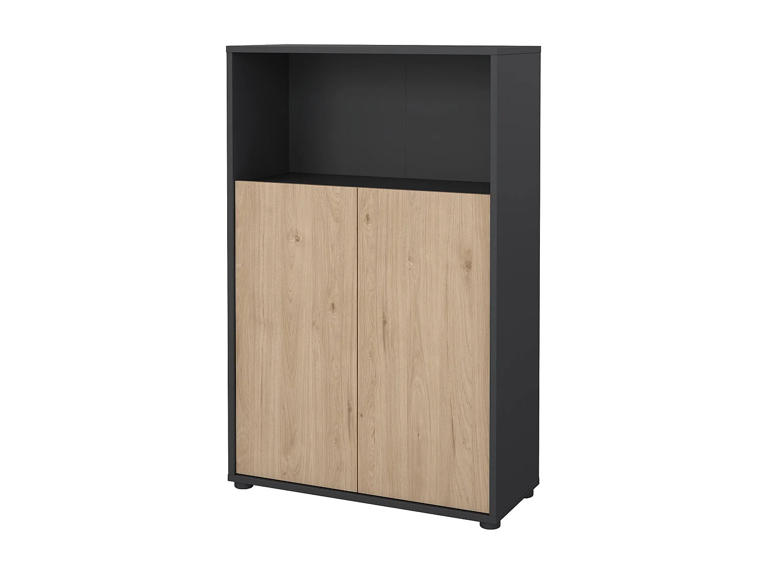 Bibliothèque Dtass, Etagère de bureau, Porte-livre mobile, Librairie, 80x34 h124 cm, Chêne et Gris