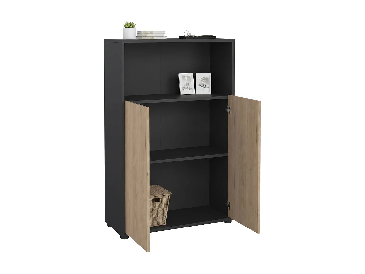 Bibliothèque Dtass, Etagère de bureau, Porte-livre mobile, Librairie, 80x34 h124 cm, Chêne et Gris