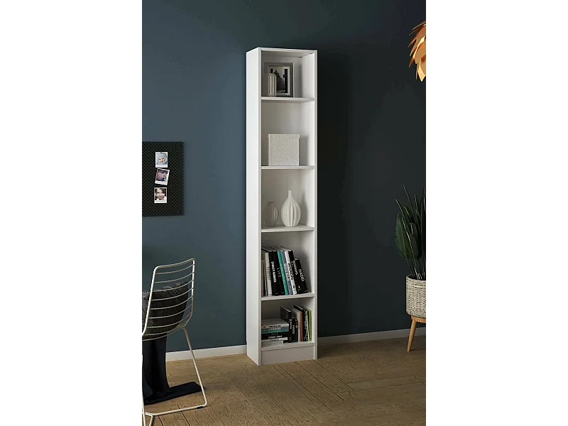 Bücherregal Drugan, Büroregal, Mobiler Buchhalter, Bücherbrett, 41x27 h203 cm, WeiÃŸ