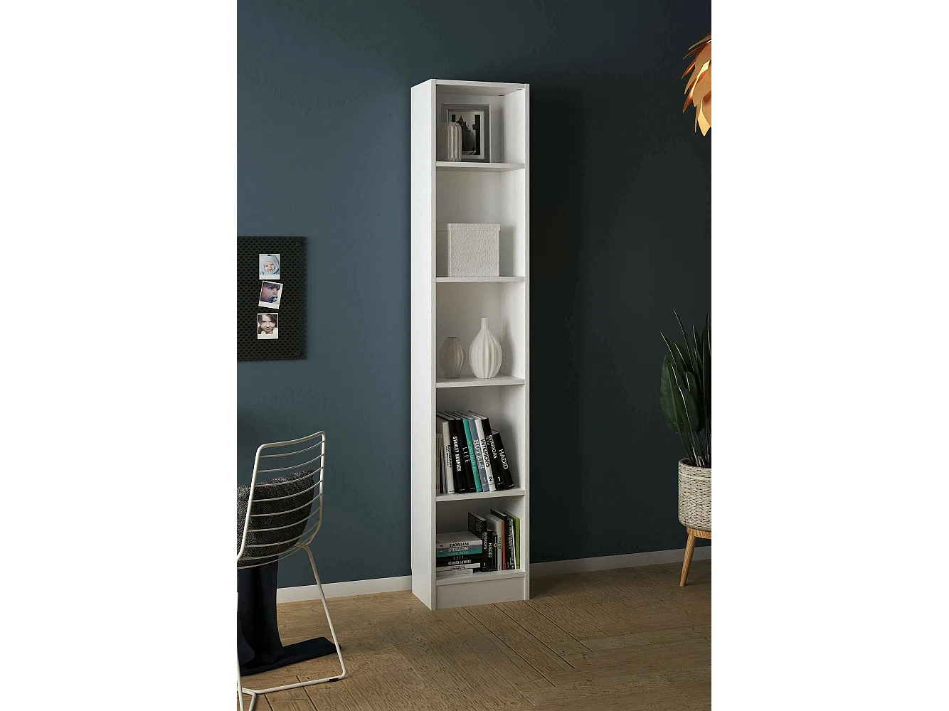 Bibliothèque Drugan, Etagère de bureau, Porte-livre mobile, Librairie, 41x27 h203 cm, Blanc