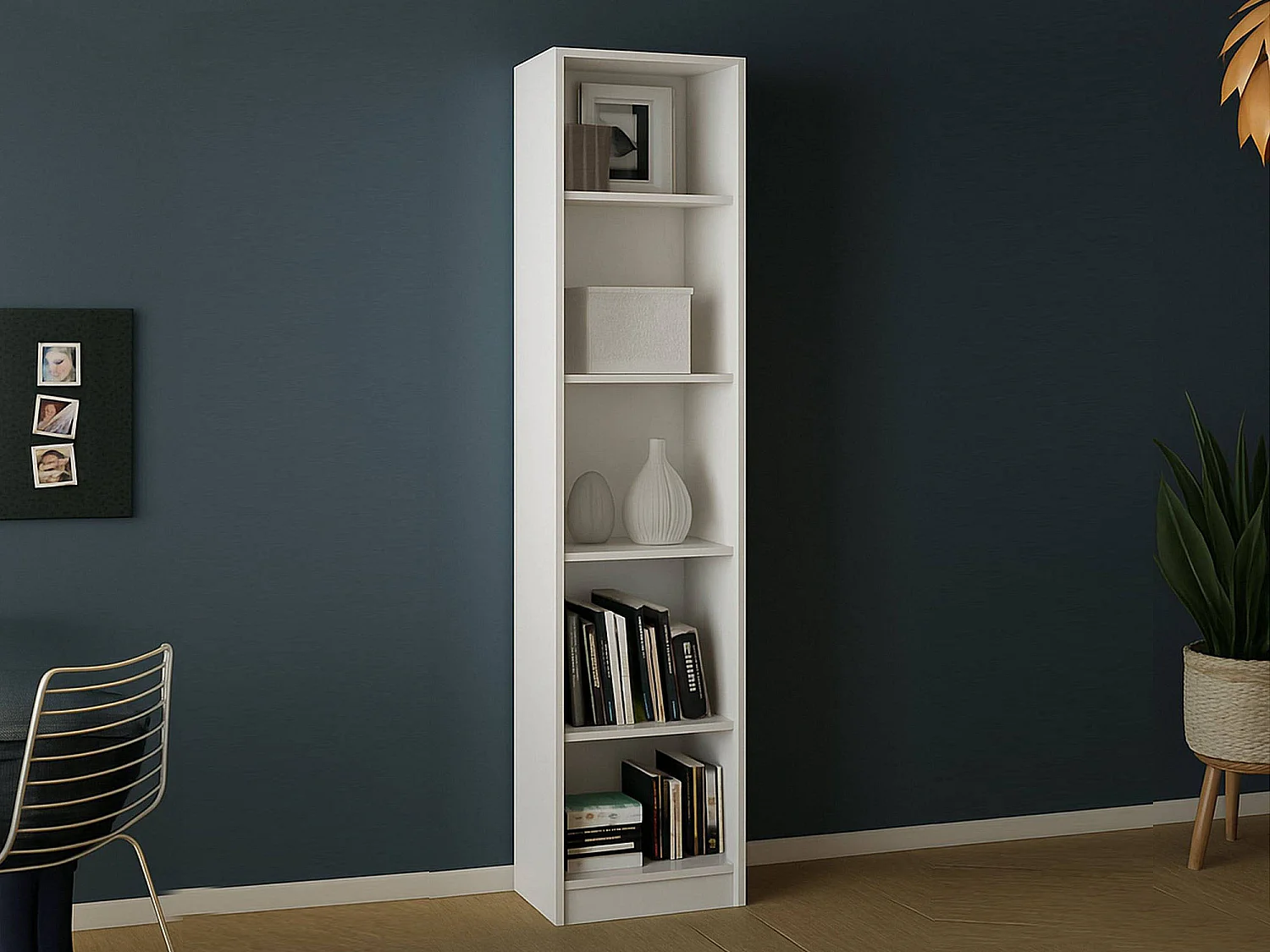 Estante para libros Drugan, Estante de oficina, Porta libros móvil, Biblioteca, 41x27 h203 cm, Blanco