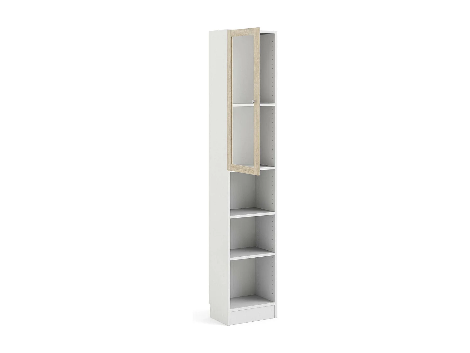 Bibliothèque Dsitu, Etagère de bureau, Porte-livre mobile, Librairie, 41x28 h203 cm, Blanc et chêne