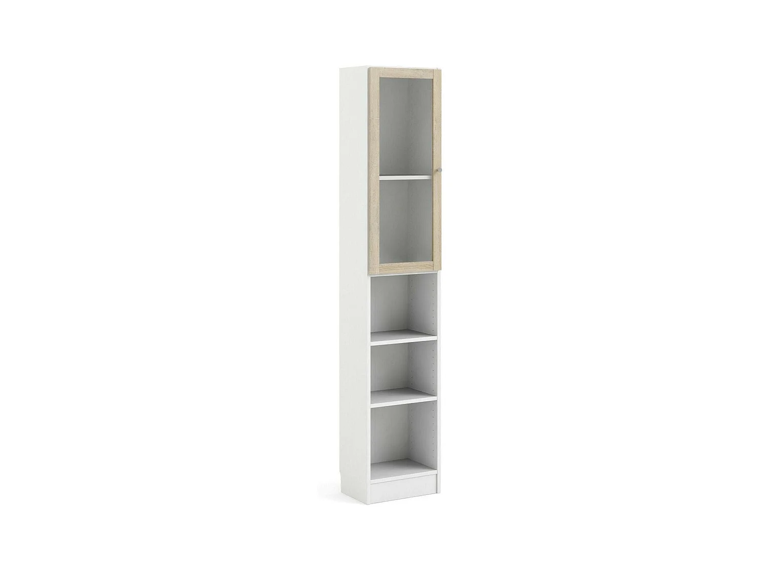 Bibliothèque Dsitu, Etagère de bureau, Porte-livre mobile, Librairie, 41x28 h203 cm, Blanc et chêne