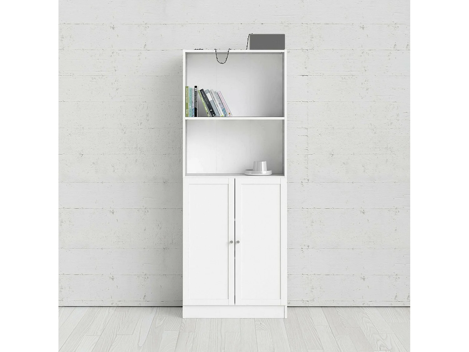 Bibliothèque Dsoffrid, Etagère de bureau, Porte-livre mobile, Librairie, 79x28 h203 cm, Blanc
