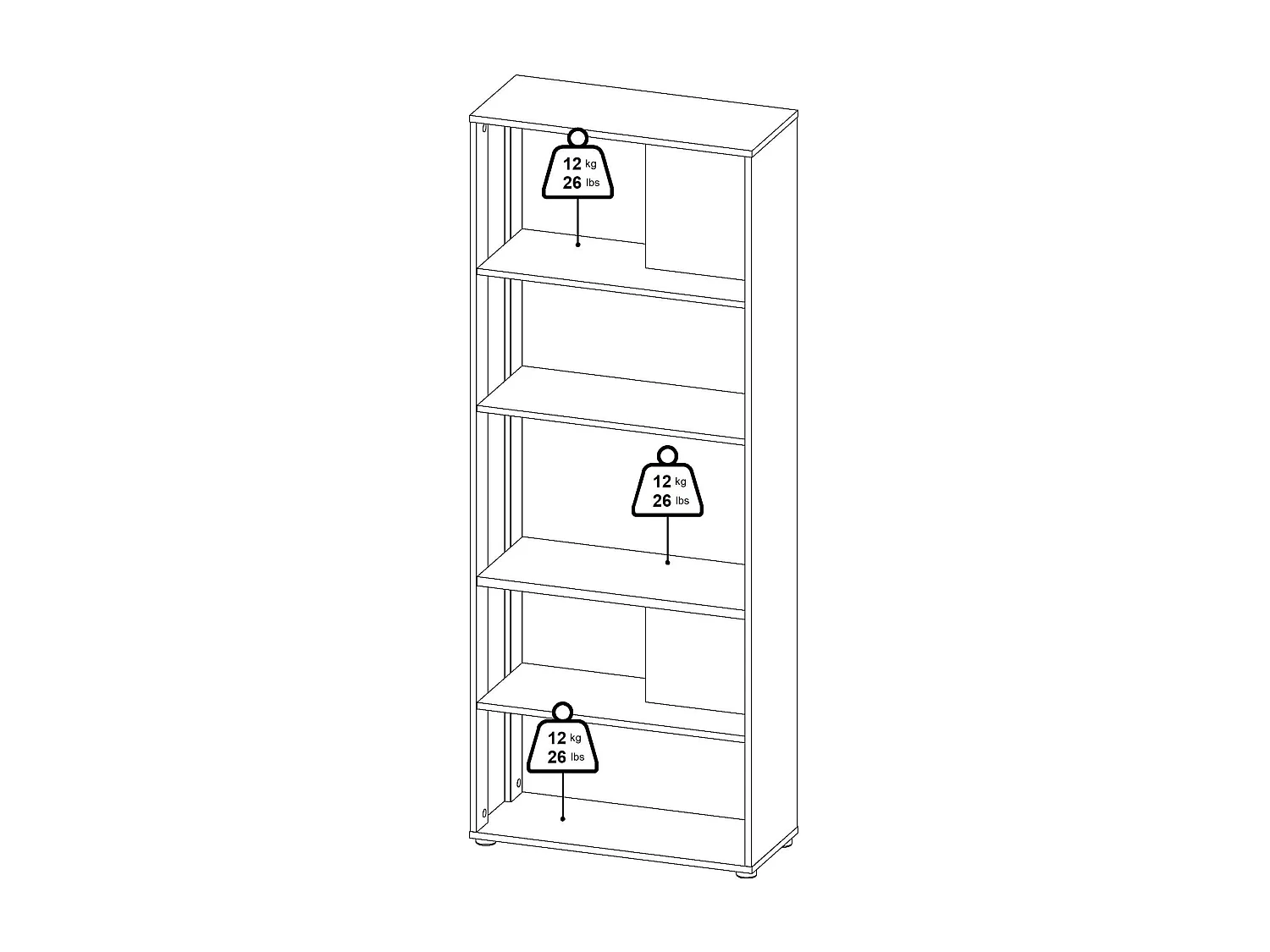 Bibliothèque Dspelt, Etagère de bureau, Porte-livre mobile, Librairie, 80x34 h205 cm, Chêne clair et Blanc