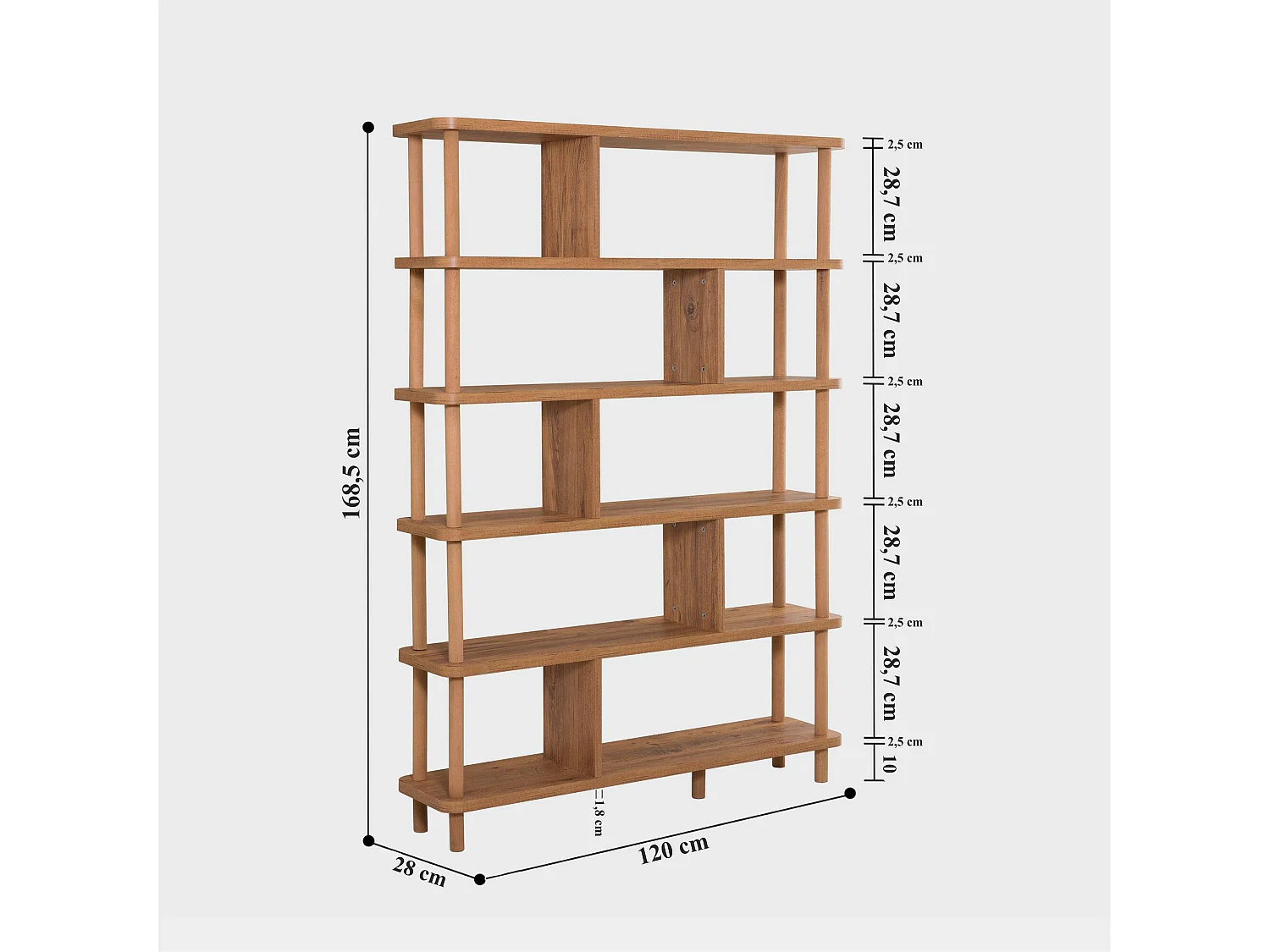 Dmarcoferrar boekenkast, Kantoorplank, Boekenkast, Bibliotheek, 120x28 h169 cm, Eiken