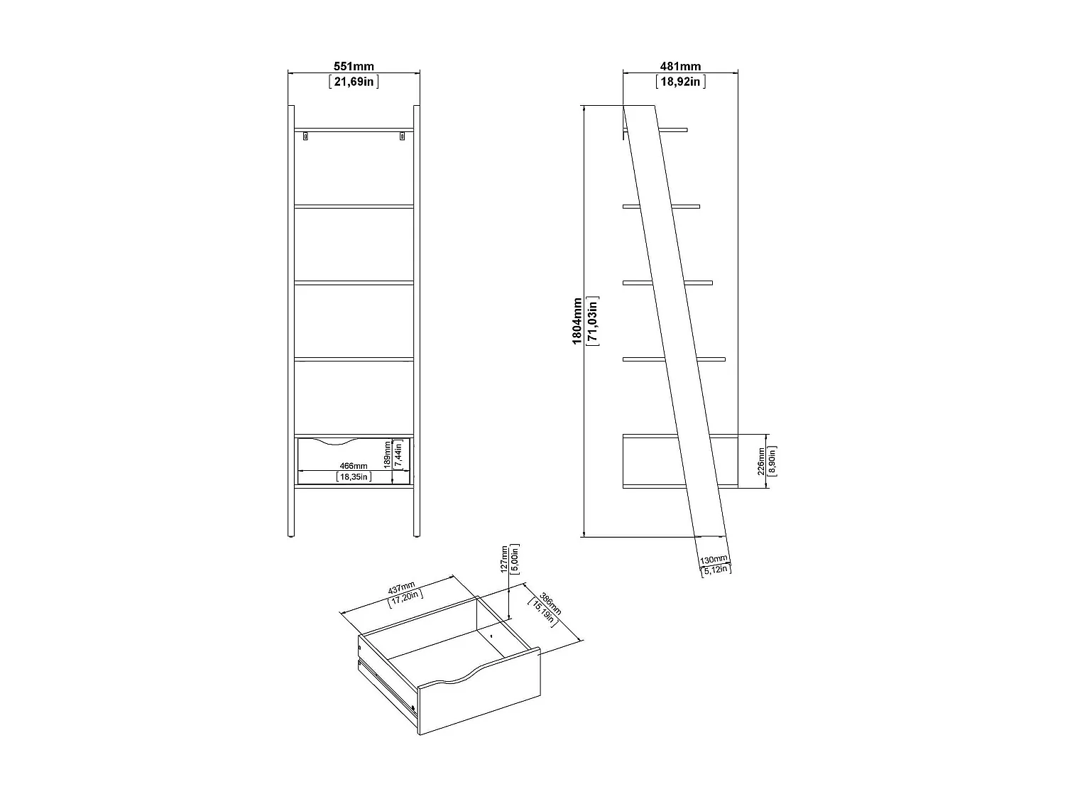 Bücherregal Dsol, Büroregal, Mobiler Buchhalter, Bücherbrett, 55x48 h180 cm, WeiÃŸ und Eiche
