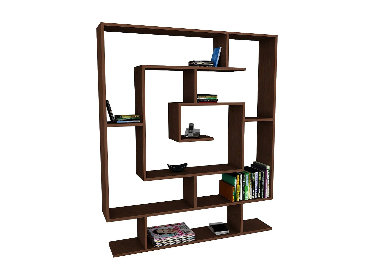 Bibliothèque Ddellemonach, Etagère de bureau, Porte-livre mobile, Librairie, 125x22 h149 cm, Marron