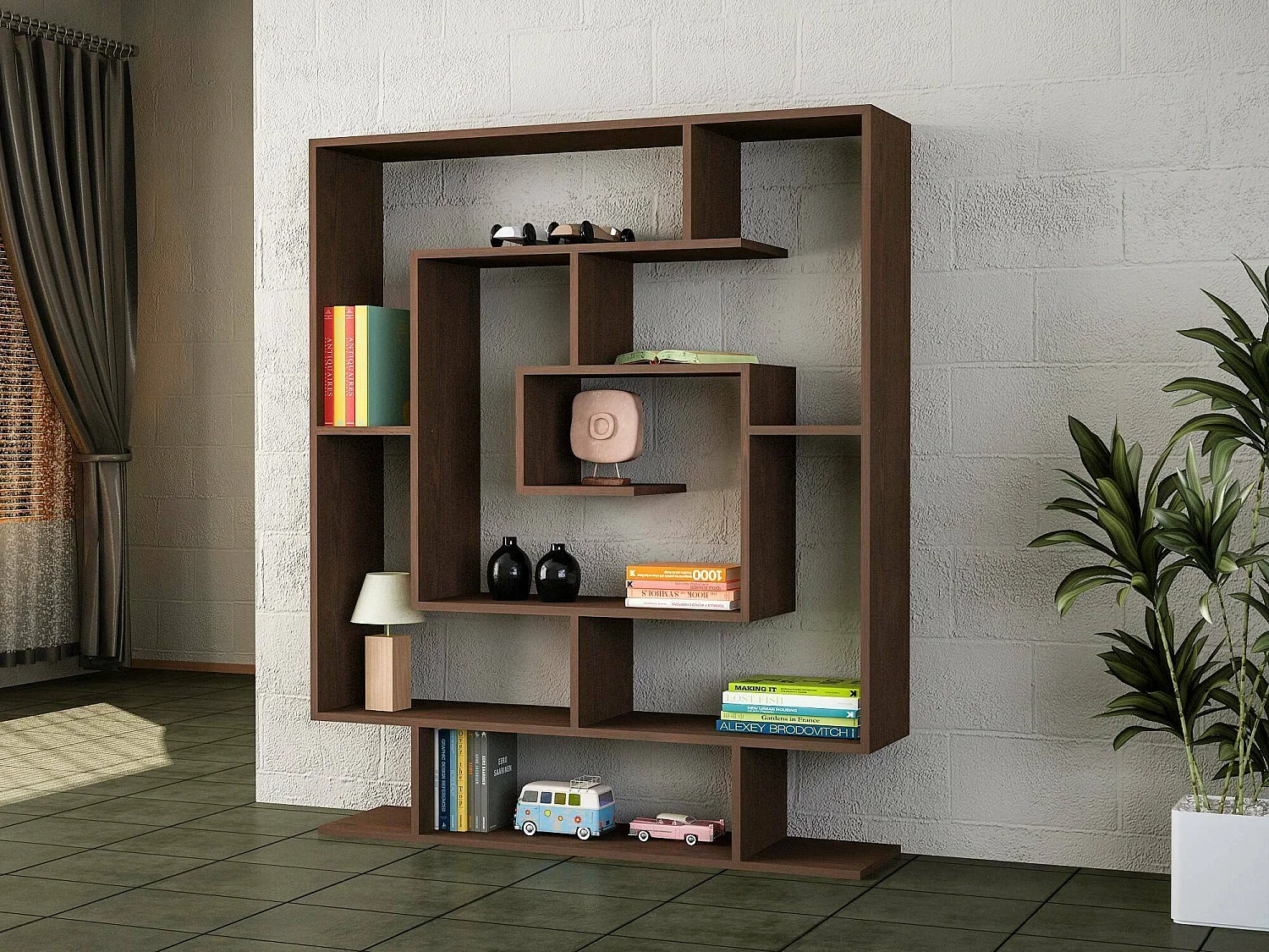 Ddellemonach boekenkast, Kantoorplank, Boekenkast, Bibliotheek, 125x22 h149 cm, Bruin