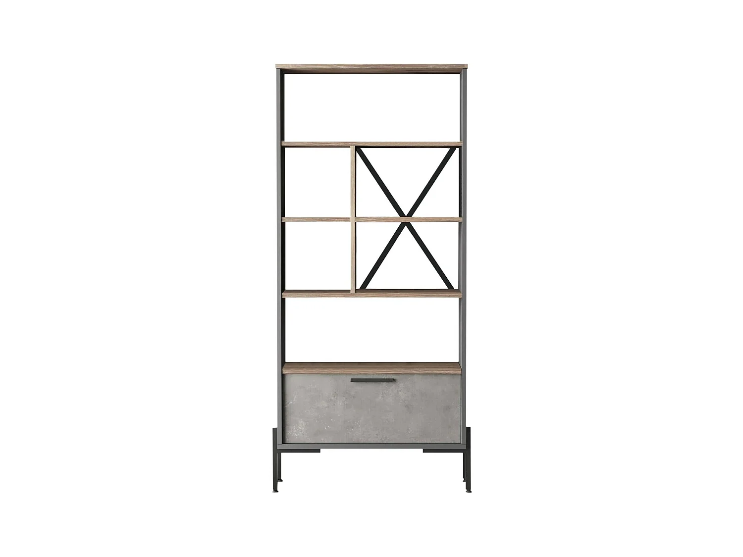 Bibliothèque Dmarsilett, Etagère de bureau, Porte-livre mobile, Librairie, 76x45 h161 cm, Marron et gris