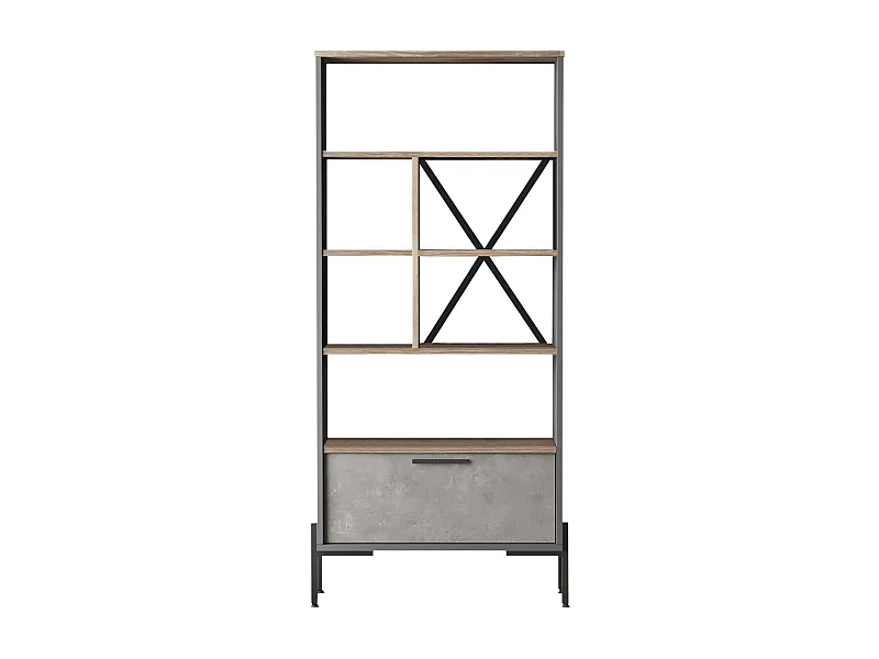Bibliothèque Dmarsilett, Etagère de bureau, Porte-livre mobile, Librairie, 76x45 h161 cm, Marron et gris